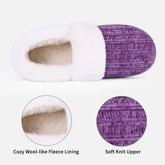 ⚡Women's Purple Fuzzy Memory Foam Slippers Closed Back Knit Slip-On House Shoes - Picture 4 of 6